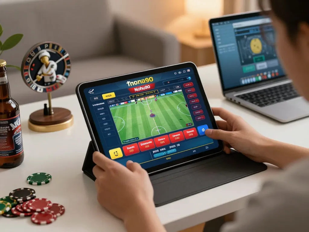 Nohu90 online betting experience with a player engaged in live sports betting from home