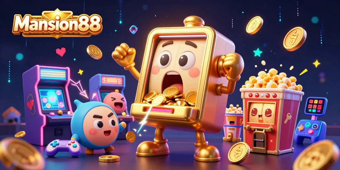 Mansion88's winning slot machine celebrates a jackpot win amidst vibrant casino-themed game elements.
