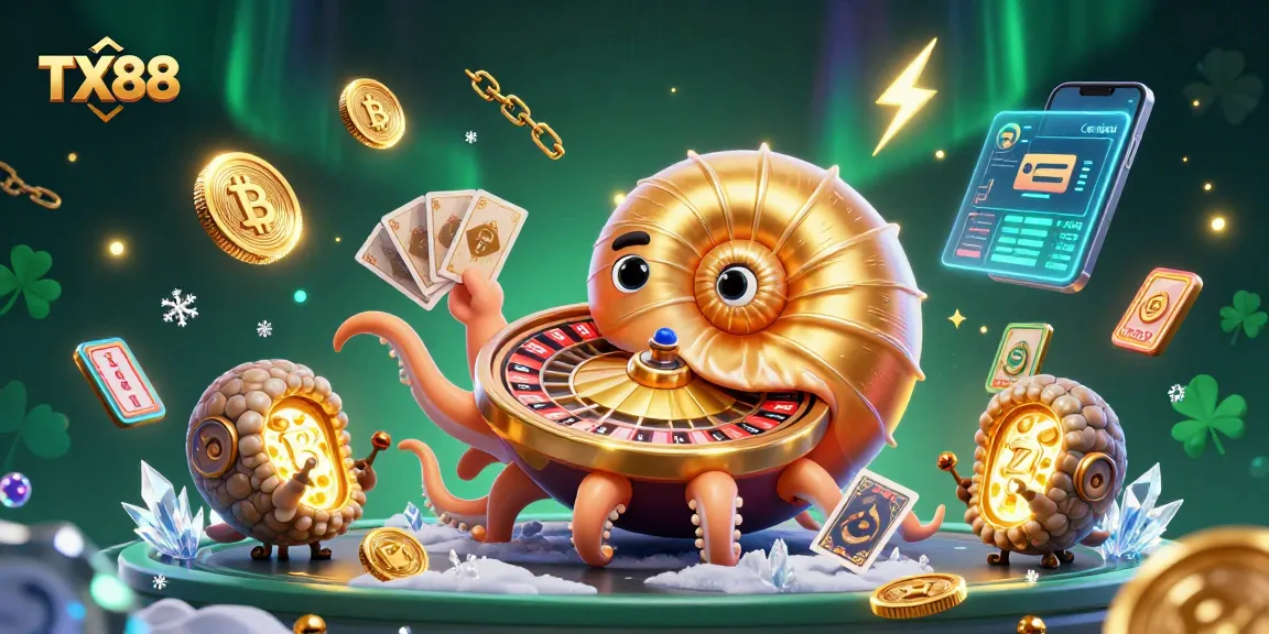 Experience the dynamic gaming world with TX88's stunning casino illustration, showcasing vibrant crypto elements.