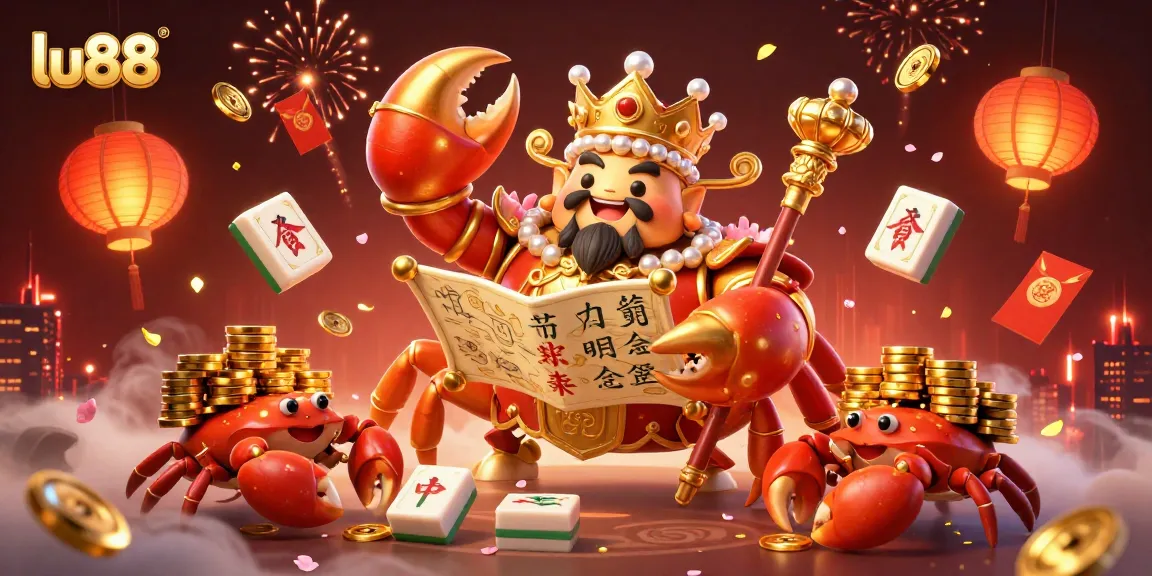Experience vibrant action with lu88's golden crab emperor amidst colorful casino elements.