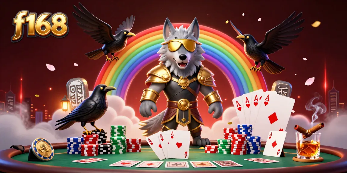 Experience the thrill of f168 blockchain poker with Odin and ravens in a vibrant 3D casino scene.