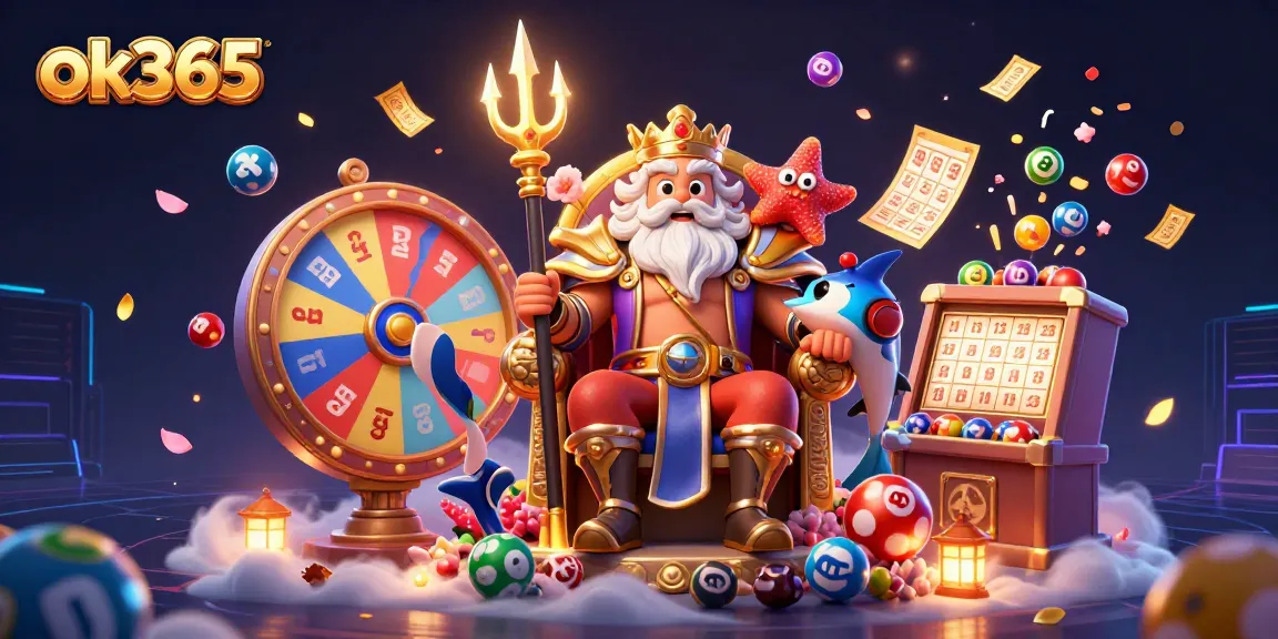 Experience thrilling jackpots at ok365 with vibrant 3D casino illustration featuring Neptune and gaming elements.
