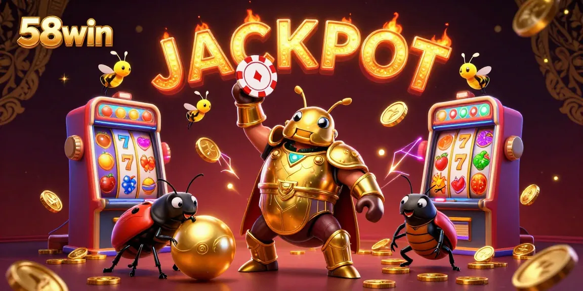 Experience a casino jackpot adventure with 58win in this vibrant 3D illustration.