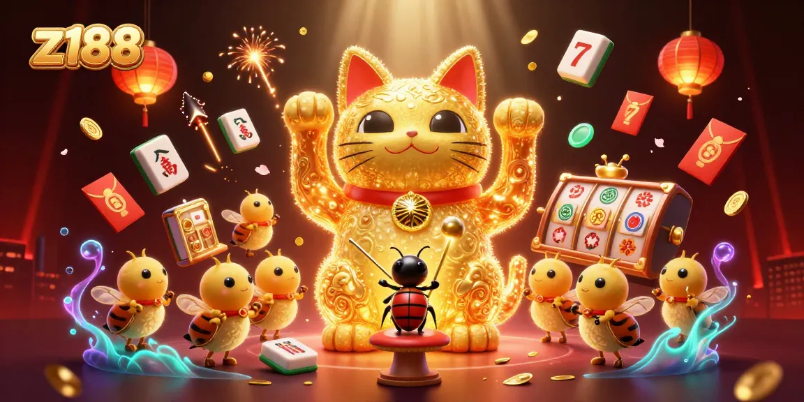 Experience the excitement of z188 with dynamic casino symbols and vibrant elements in a colorful illustration.