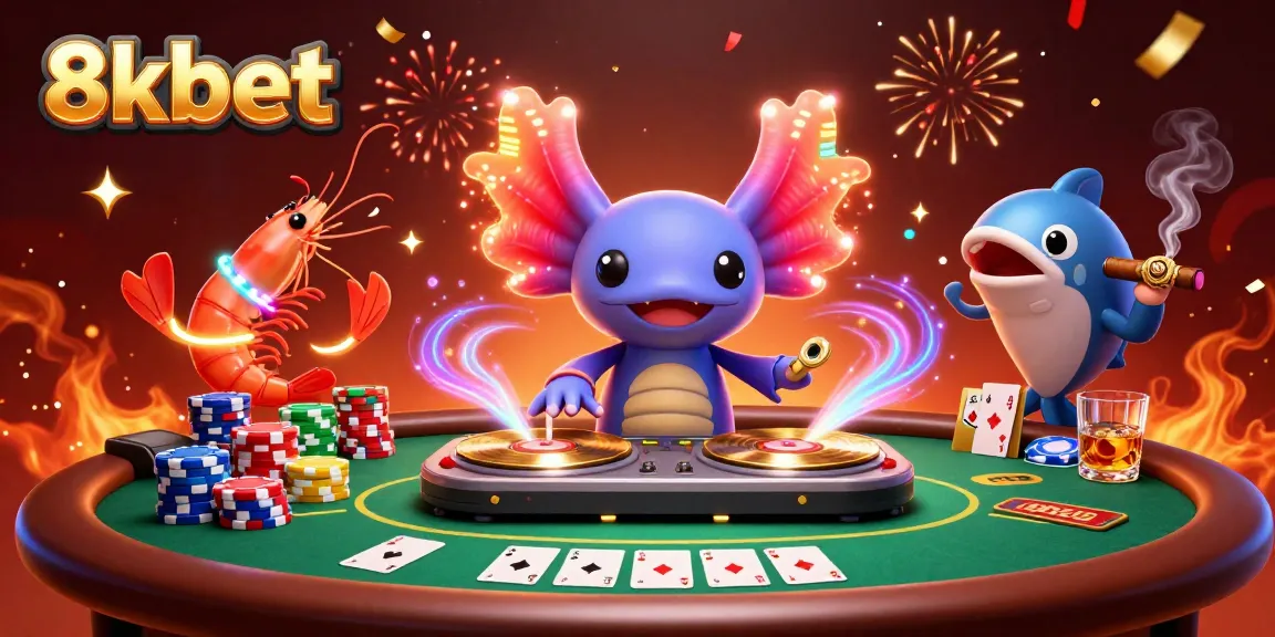Experience the vibrant world of 8xbet with a lively casino scene showcasing dynamic characters and classic gaming elements.