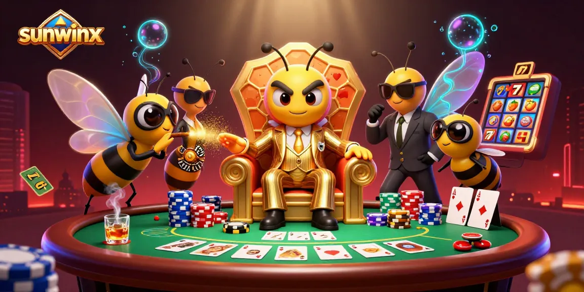 Engage with sunwinx as a 3D illustration featuring a bumblebee mob boss in a casino setting.