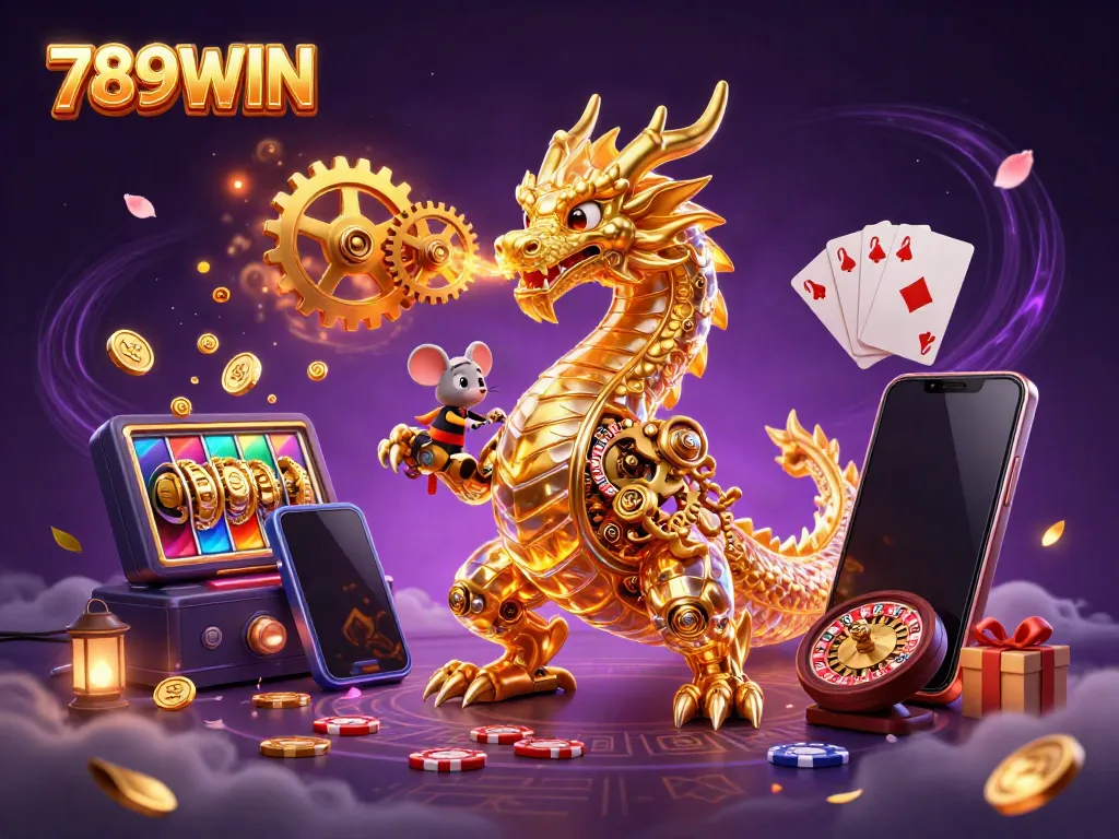Experience the thrill of 789WIN with a stunning 3D dragon and dynamic casino elements.
