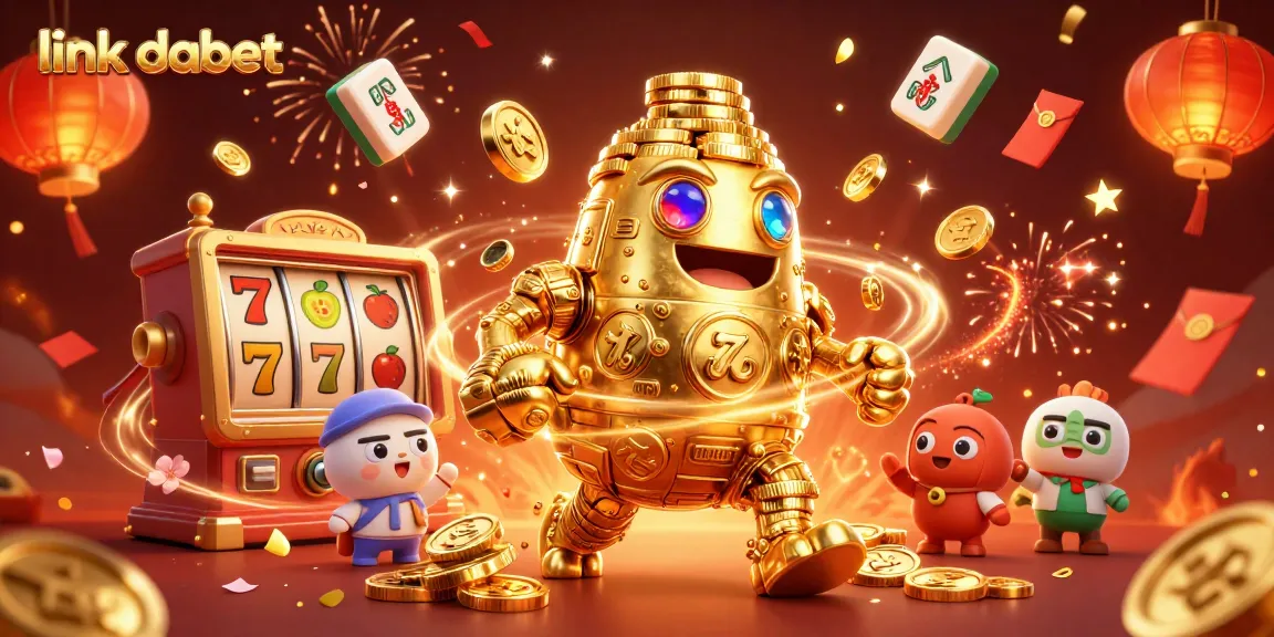 Engage with link dabet through this vibrant and rich 3D casino illustration showcasing dynamic slot symbols.