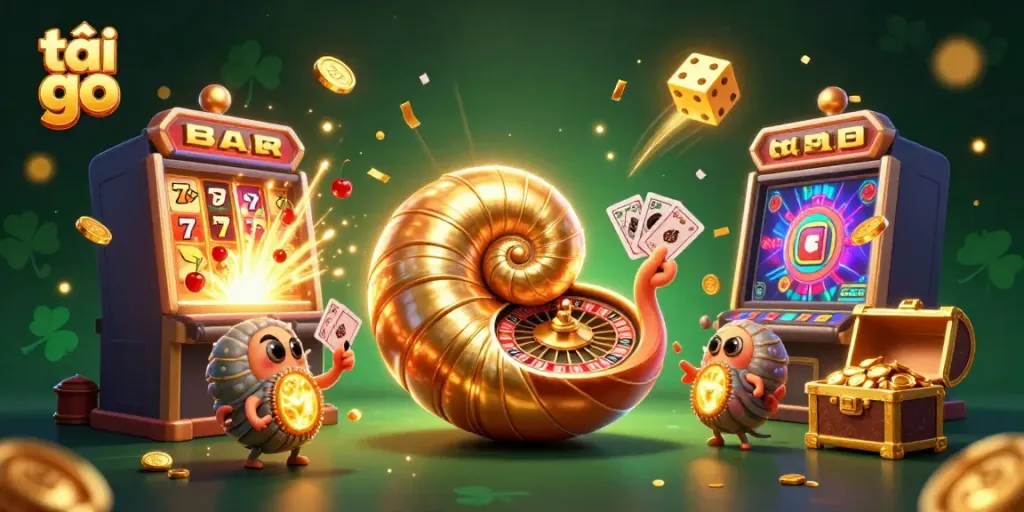 Experience excitement with tải go 88 through a dynamic 3D casino scene featuring a giant nautilus and lively gaming elements.