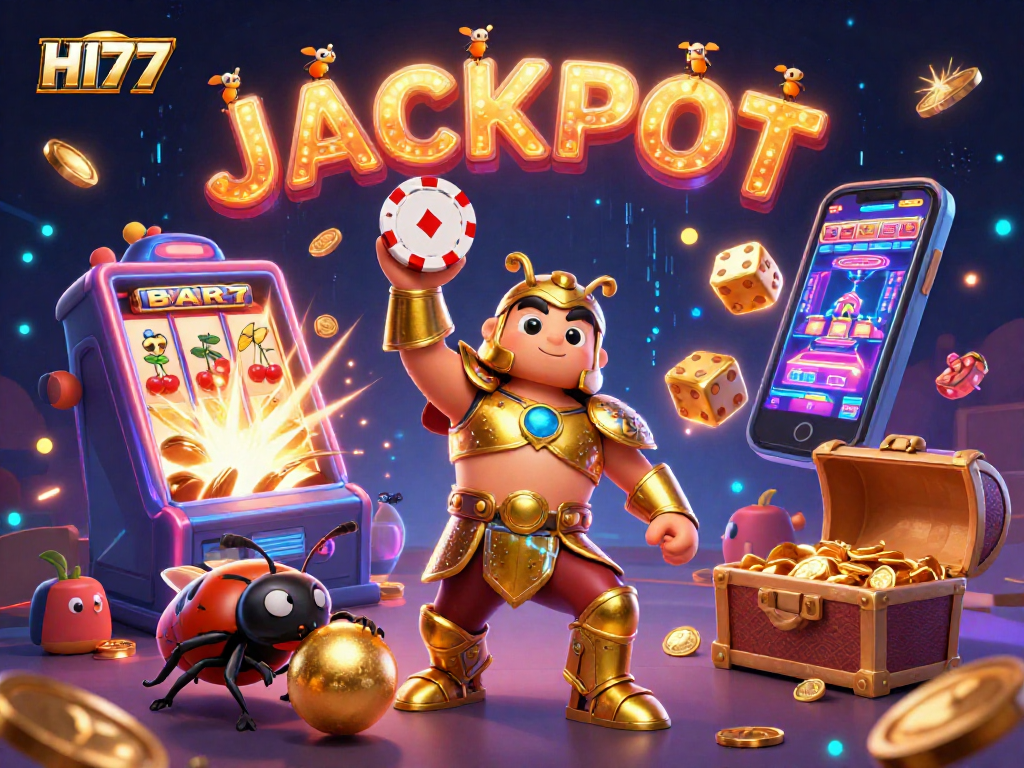 Experience the thrill of HI77 with a dynamic scene of winnings and excitement in a vibrant casino.