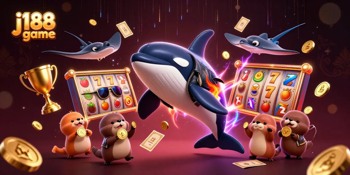Experience the j188 game with vibrant characters and dynamic casino elements in a colorful illustration.