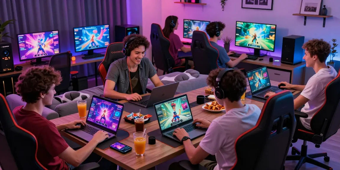 Engaging users playing html sex games on multiple devices in a vibrant gaming room.