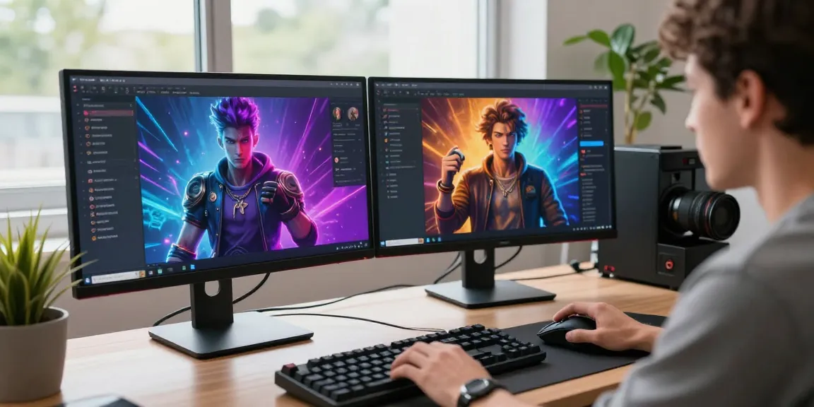 Engaging NSFW Character AI interaction on dual monitors showcasing customized profiles and vibrant chat interface.