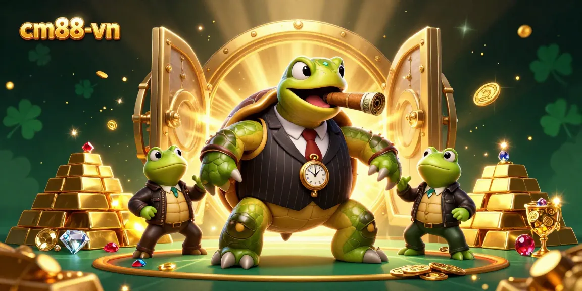Experience winning at cm88-vn with vibrant turtle characters and treasure in this casino scene.
