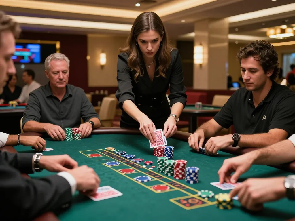Action-packed moment at a blackjack table where players engage with the dealer at b52 club.