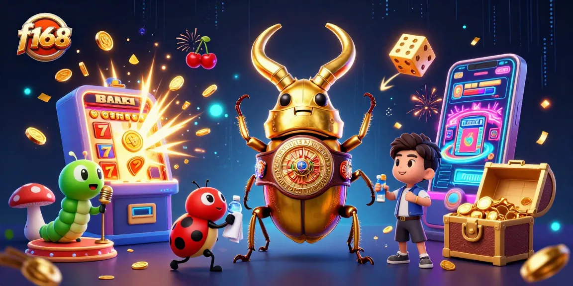 Experience excitement at f168 with a dynamic casino scene featuring jubilant characters, jackpots, and vibrant visuals.