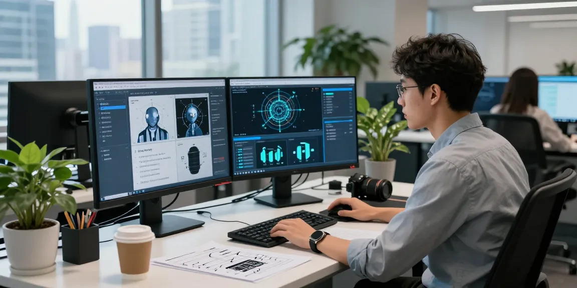 AI image detector interface displayed on screens in a professional tech office, showcasing advanced analysis features.