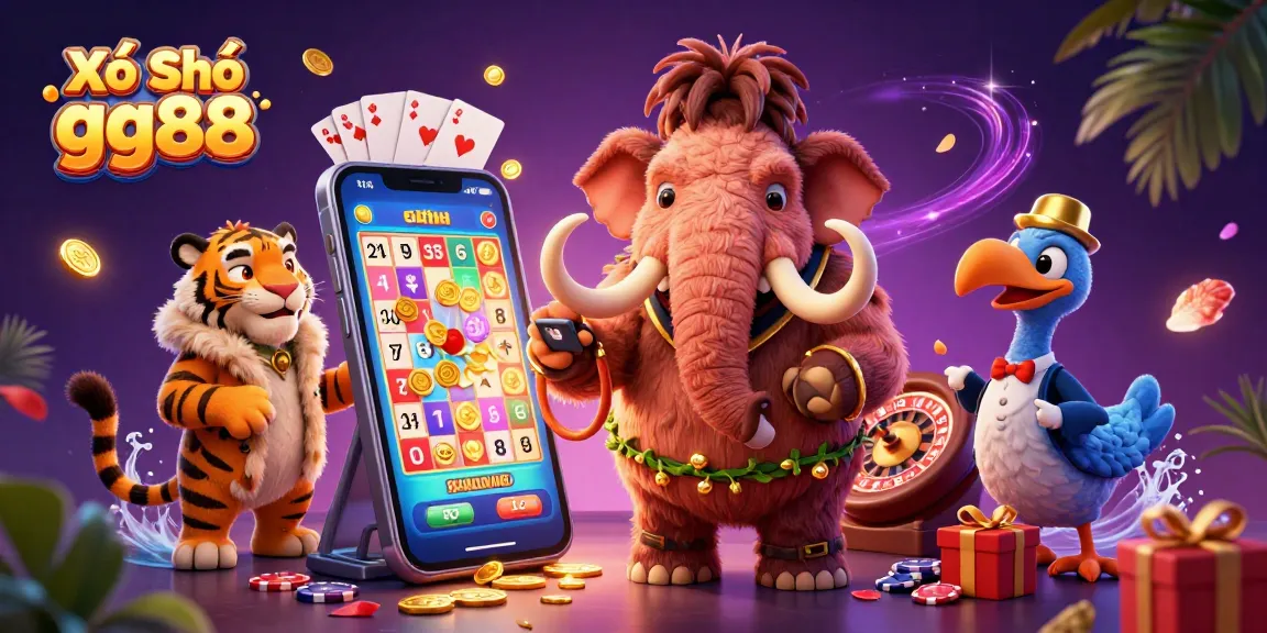 Experience the excitement of Xổ Số gg88 with engaging lottery scenes and vibrant casino elements.