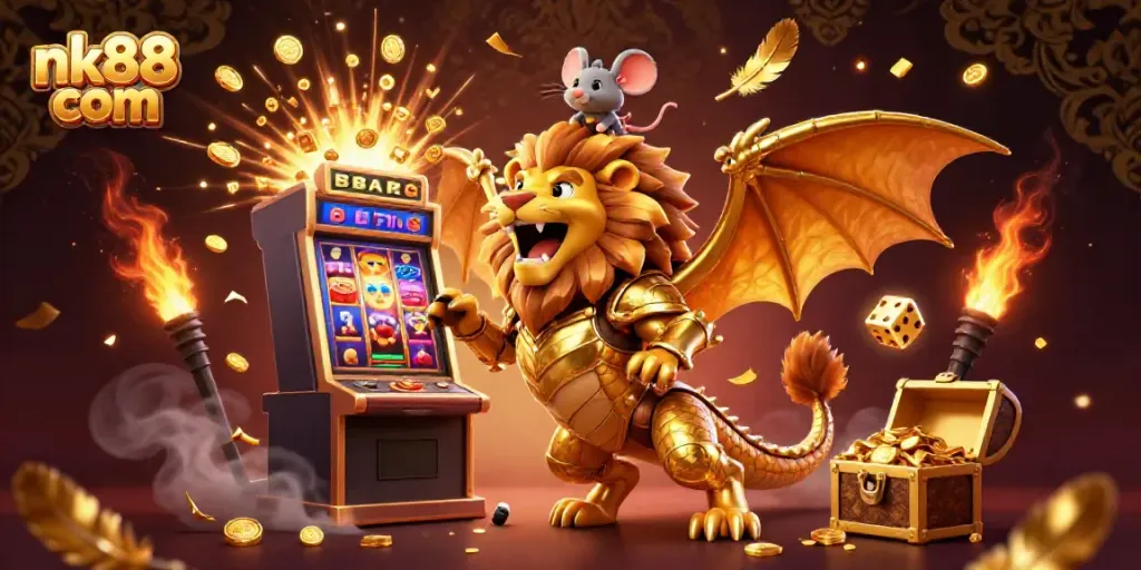 Experience the thrill of nk88 com with a vibrant casino scene featuring golden jackpots and exciting characters.