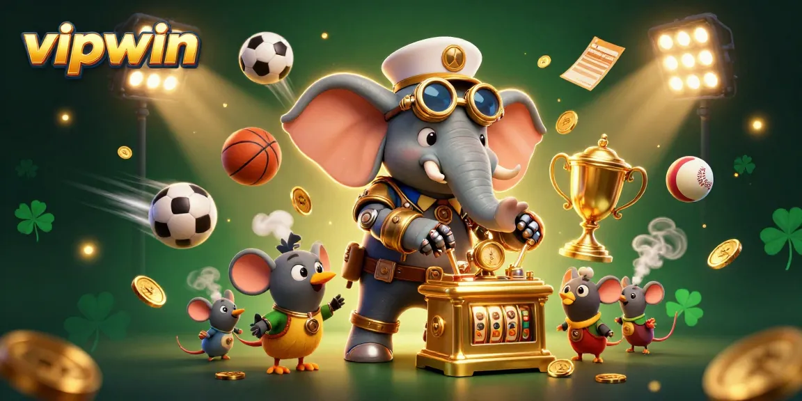 Join the excitement at vipwin with a dynamic steampunk scene featuring vibrant casino elements and games.