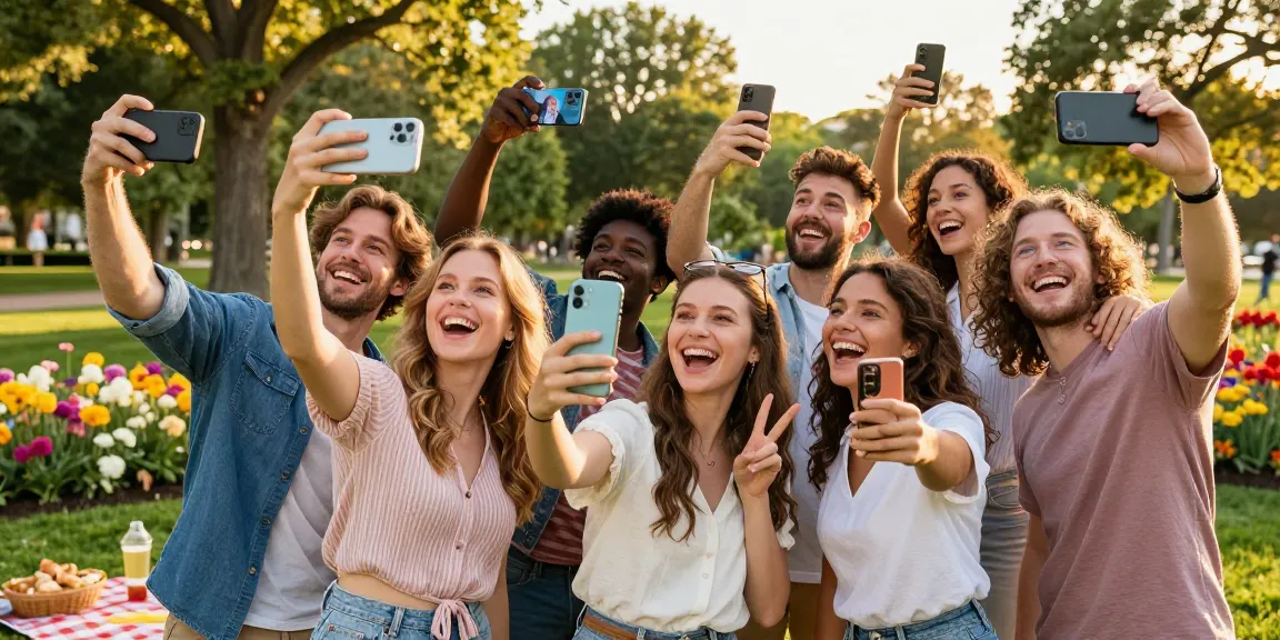 Friends using the celebrity i look like app outdoors comparing their selfie results with famous celebrities.