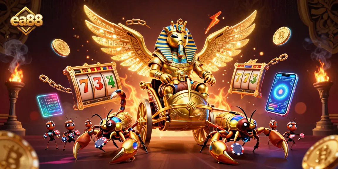 ea88 players exploring a vibrant online casino gaming scene featuring cartoon characters and slot elements.