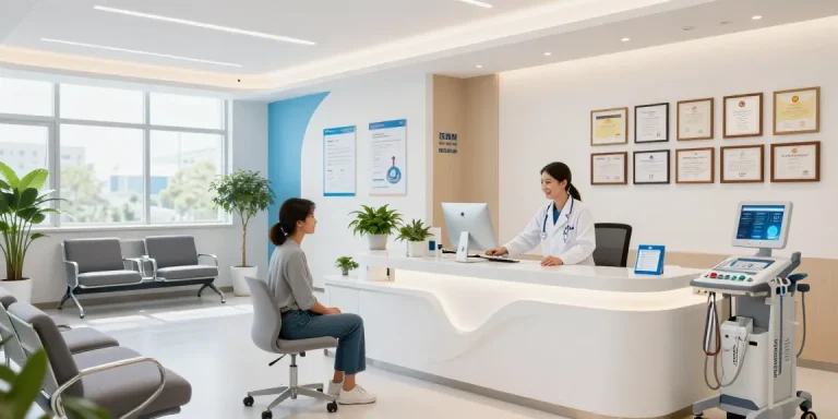 Hair transplant Turkey consultation with healthcare provider in modern clinic.