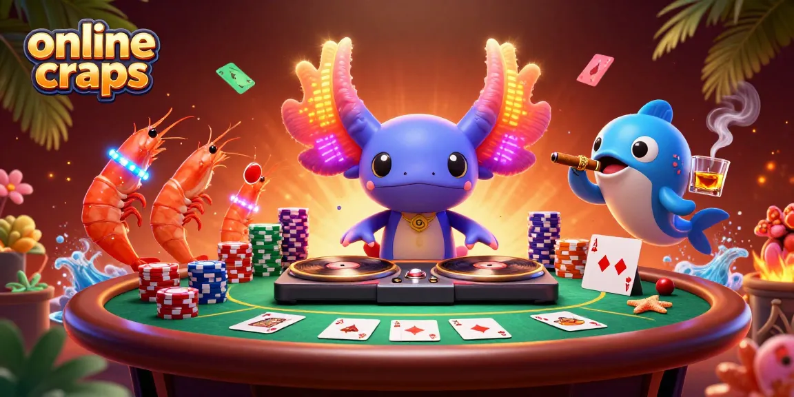 Engage in online craps with vibrant characters at a glowing neon casino scene.