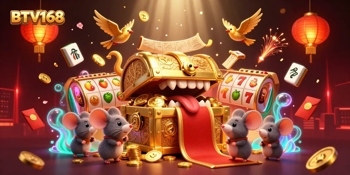 BTV168 casino excitement illustrated with rich visuals, showcasing thrilling slot and treasure elements, attracting players.